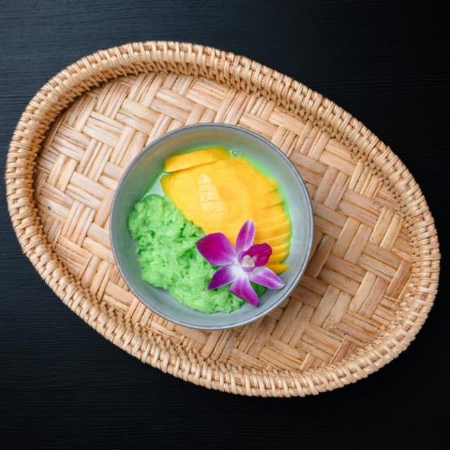 "Khao Niao  Mak Muong - Pandan Mango Sticky Rice".
